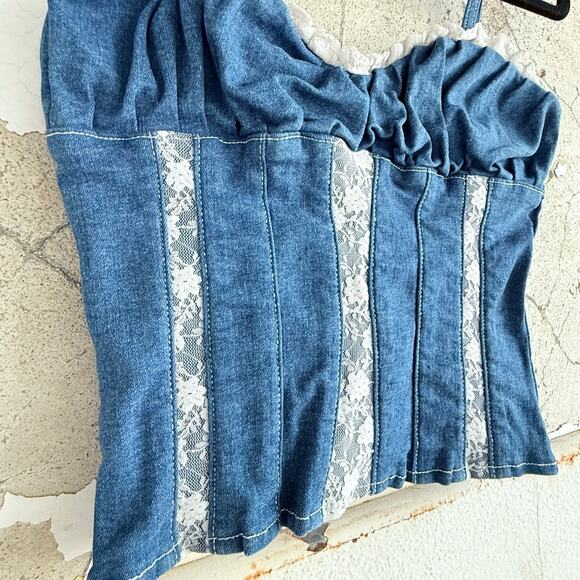 I.AM.GIA Corset Top Denim Lace Trim Bustier Camisole Y2K Coquette Festival Small - Picture 2 of 12